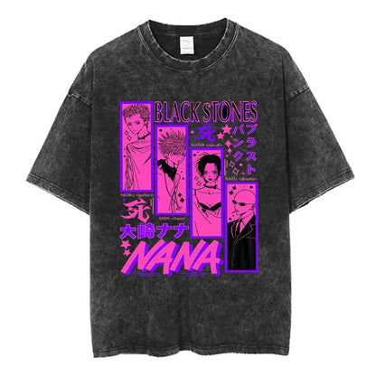 Nana Osaki Japanese Anime Vintage Washed T-shirt Men's Women Clothing Harajuku Short Sleeve T-shirts 100% Cotton Casual T Shirts