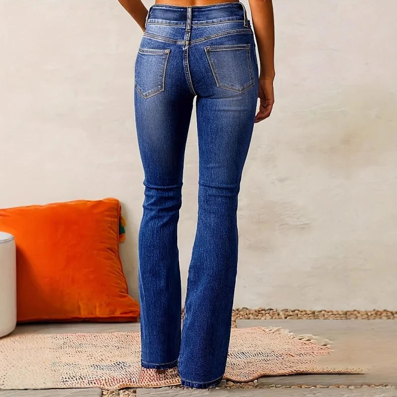 Retro Stretch Jeans Women's Spring Washed Street Micro-Large Trousers