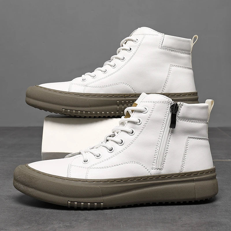 Men's Spring and Autumn Style White Sneakers, New Trendy Versatile High-Top Sneakers, Summer Fashion Casual Men's Shoes, Breathable and Durable Sneakers