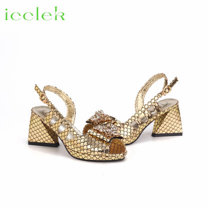 Royal Blue 2024 New Fashionable Summer Hollow Pattern Design Comfortble Heesl Sandal with Bag Set For Wpmen Party