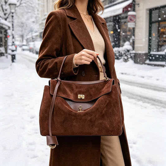 2025 Autumn Winter Women's Suede genuine leather Bag Shoulder Handbag Large Capacity Single Tote Bag Handbag Luxury Designer Bag