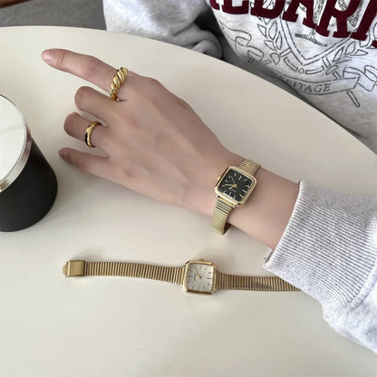 Brand Simple Quartz Watch for Women Retro Luxury Gift Ladies Watches Small Dial Adjustable Stainless Steel Strap Wristwatches