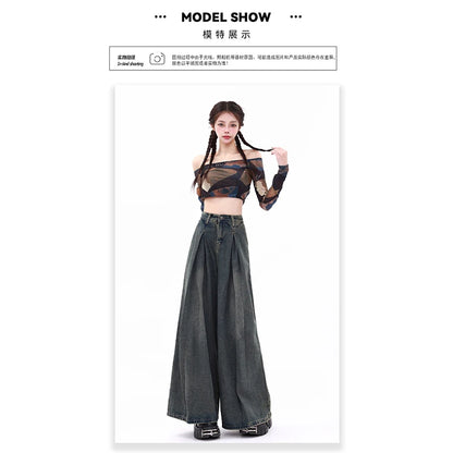 Women's Blue Y2k Jeans Baggy Harajuku Aesthetic Streetwear 2000s Trashy Oversize Denim Trousers Loose Jean Pants Vintage Clothes