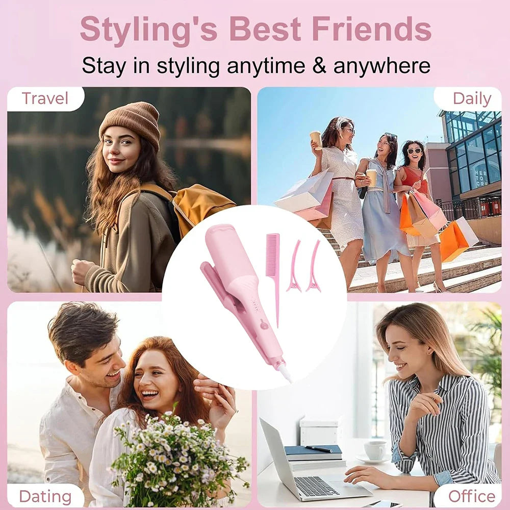 1.25 Inch Deep V-shaped Hair Curling Iron Ghost Waves Wave Perm Tourmaline Hair Curler With Multiple Temperature Her's Gifts