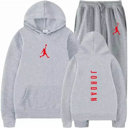 Men's pullovers for autumn and winter, solid-color hoodie + stretch waist jogging pants two-piece set, fashionable outdoor casua