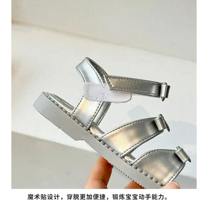 Girls Sandals New 2024 Summer Kids Fashion Bowknot Heart Princess Sandals Party Dress Shoes Children Soft Sole Beach Flats Shoe