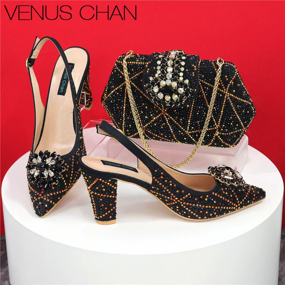 Sandals Fashion Italian Shoe and Bag Set for Party In Women Nigerian Women Wedding Shoes and Bag Set Decorated with Rhinestone