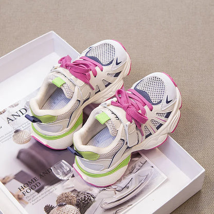 Spring and Autumn Children Sports Shoes Unisex Kids Sneakers Mesh Upper Breathable Basketball Shoes Tennis Casual Flats Footwear