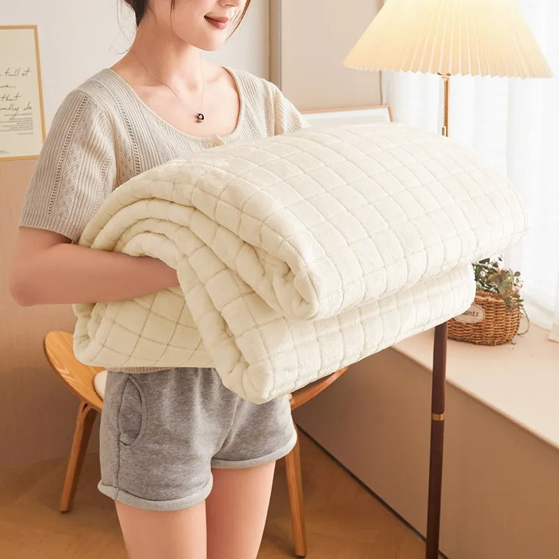 Luxury Grid Coral Velvet Blanket - Soft Fluffy Plush Throw, Thickened Warm for Sofa & Air-Condition Room, Flannel Back