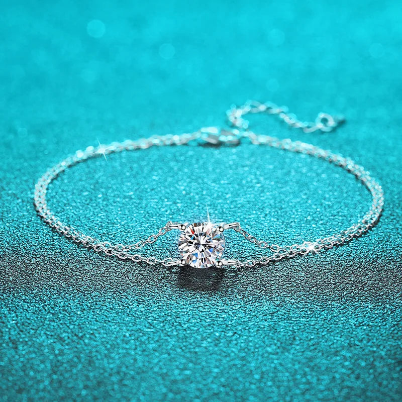 1CT 6.5mm D Color Moissanite Bracelets for Women Classic Four Claw Chain 100% S925 Sterling Silver Sparkling Jewelry