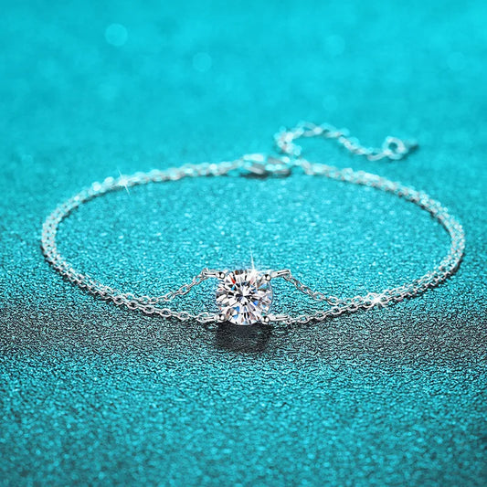 1CT 6.5mm D Color Moissanite Bracelets for Women Classic Four Claw Chain 100% S925 Sterling Silver Sparkling Jewelry