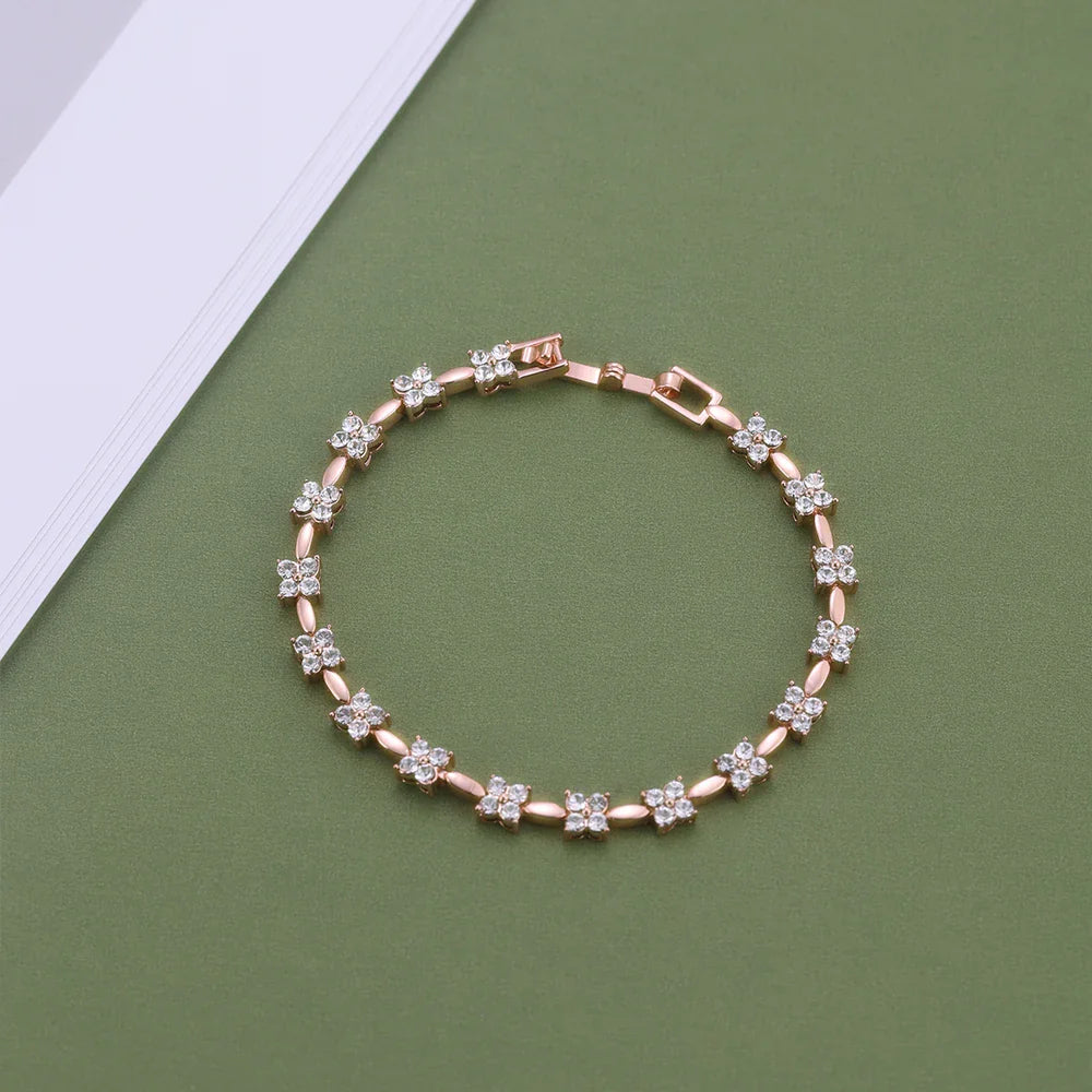 Flower Bracele Embellished with Premium Swarovski Crystals T Quality Brass with 18K Rose Gold Plated Wedding Bridal Gift