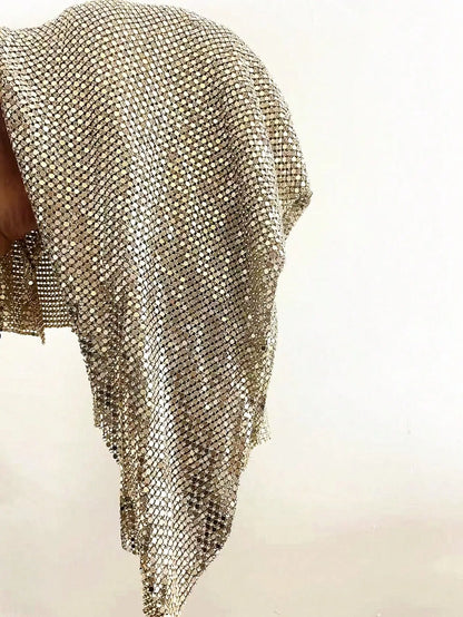 Sparkly Rhinestone Metal Camisole For Women Sexy Backless Halter Neck Off The Shoulder Tank Top Summer Nightclub Party Crop Tops