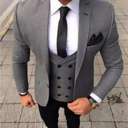 Men's Fashion Brown Slim Fit 3-Piece Suit Set with Blazer Vest Pants - Casual Wedding Prom Business Groom Tuxedo Clothing