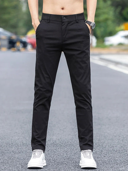 Slim Fit Straight Thin Casual Pants for Men Business Classic Stretch 98% Cotton Soft Spring Summer Trousers Brand Clothing