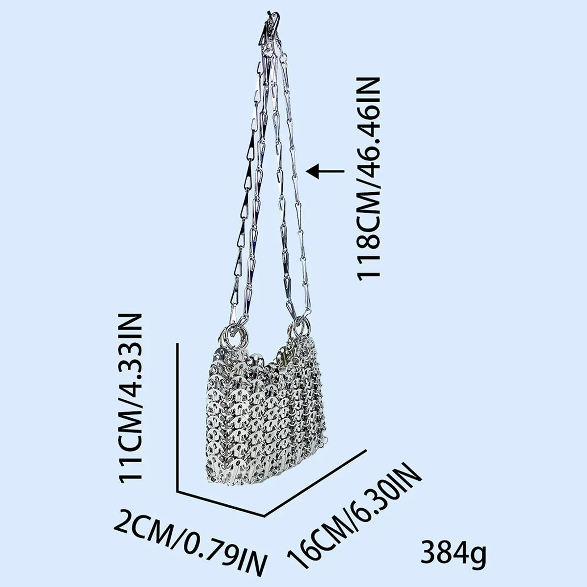 Silver Shiny Bag Handmade Woven Beaded Sequin Bag Mobile Phone Bag Long Shoulder Strap Single Shoulder Crossbody Bag for Women