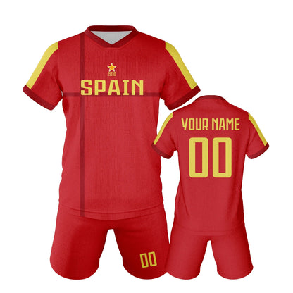 Spain Custom Soccer Jersey Sets Football Kit Kids Training Outfit Club Personalized Name Number Soccer Uniform for Boys ＆ Girls