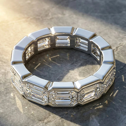 D Vvs1 3*5mm Emerald Cut Moissanite Rings for Women Full Eternity Bands Wedding Bridal Jewelry Pure S925 Silver Gift