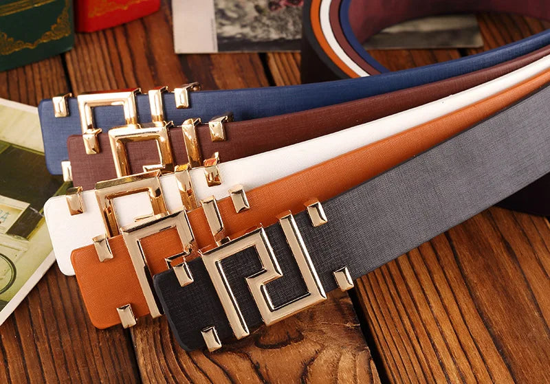 Men's and Women's Casual Fashion Belt  Korean Version Gold Buckle Belt Trendy I-shaped Buckle Belt