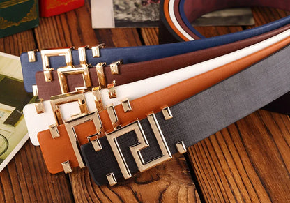 Men's and Women's Casual Fashion Belt  Korean Version Gold Buckle Belt Trendy I-shaped Buckle Belt