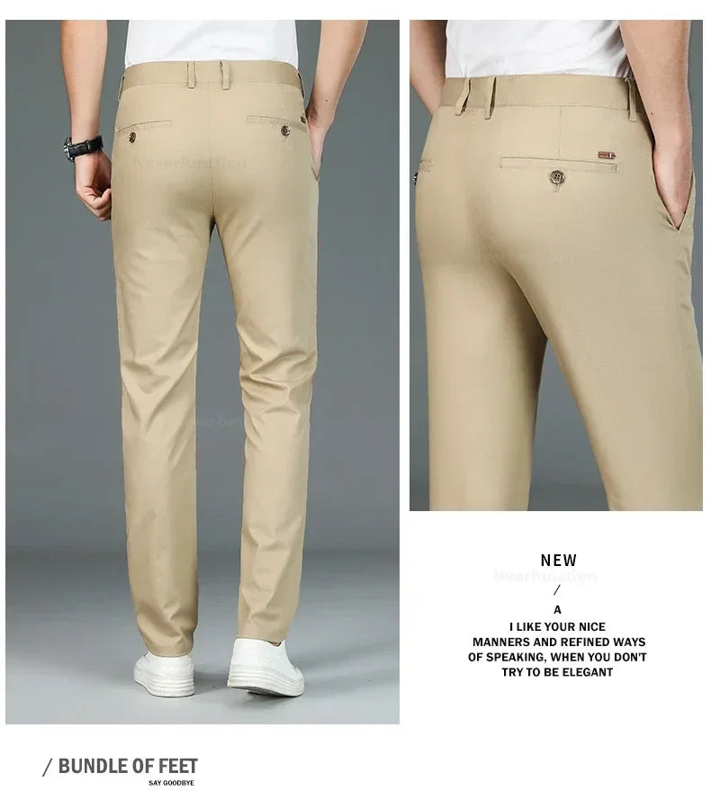 Summer New Men's Bamboo Fiber Slim Business Casual Pants Fashion Classic Breathable Designer Formal Long Trouser Male Clothing