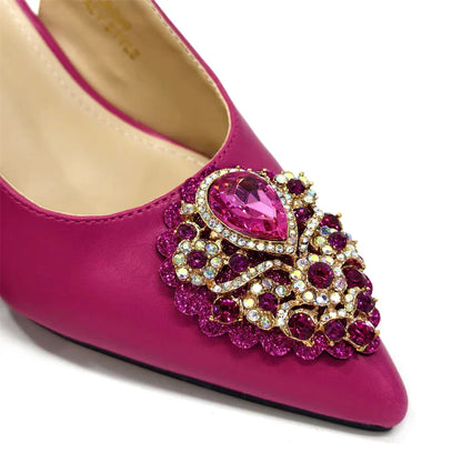 Sapatos e Bolsas Italianos Combinando Conjunto Nigéria Elegância Festa Strass Bico Fino Sapatos Femininos Salto Alto