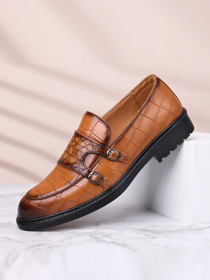 Classic Leather Men's Loafer Shoes Slip-on Double Buckles Green Black Shoes Wedding Party Formal Shoes for Men Zapatillas Male