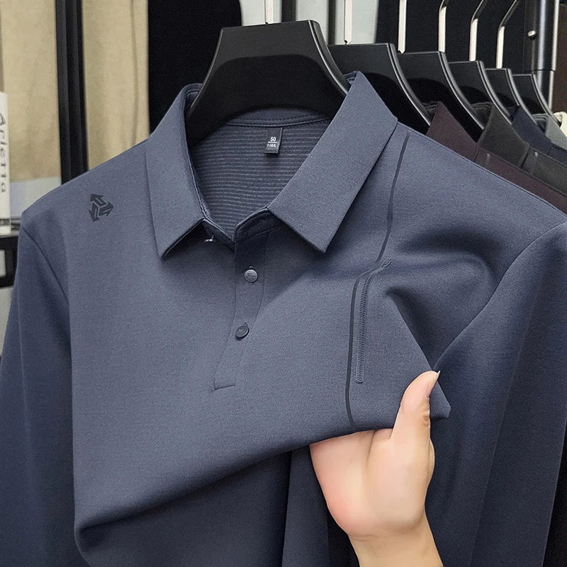 Luxury Quality Men's Polo Shirt Simple Solid Color Print Long Sleeve Autumn Lapel T-Shirt Business Casual Fashion Trend Menswear