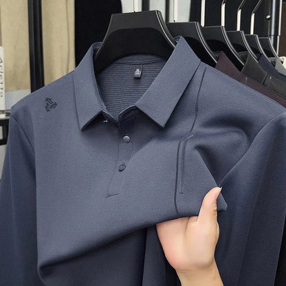 Luxury Quality Men's Polo Shirt Simple Solid Color Print Long Sleeve Autumn Lapel T-Shirt Business Casual Fashion Trend Menswear