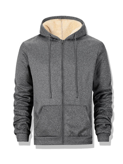 Winter Thick Fleece Zipper Hoodies Thicken Warm Jackets Long Sleeve Sweatshirts Casual Sports Fleece Black Coats Hooded Men Coat