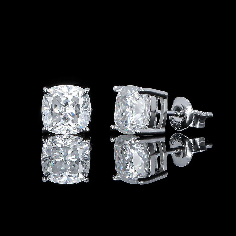 Certified Cushion Cut Moissanite Diamond Stud Earrings 0.5/1ct 925 Sterling Silver Plated 18k Gold Earring for Women Men