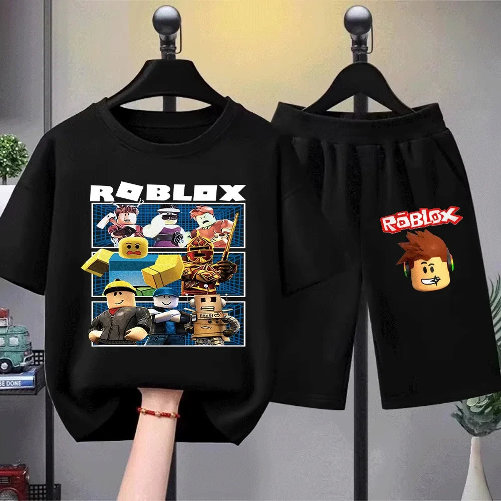 Kids Print Short Sleeve T-Shirt Set Fashionable and Fun for Little Gamers