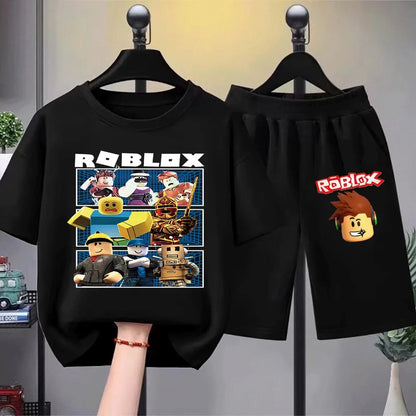 Kids Print Short Sleeve T-Shirt Set Fashionable and Fun for Little Gamers