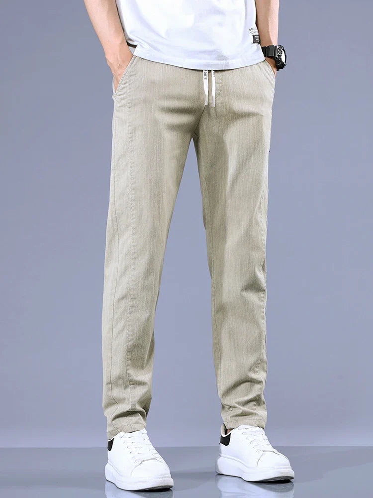 Size 28-38 Thin Casual Pants Mens Slim Simple Cotton Stretch Spring Summer Trousers Elastic Waist Drawstring Jogging Sweatpants