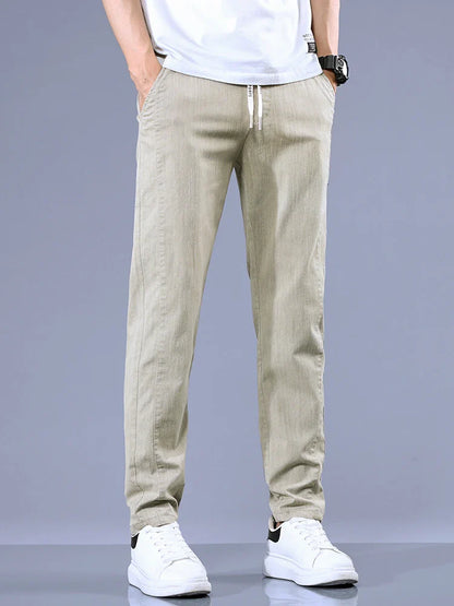 Size 28-38 Thin Casual Pants Mens Slim Simple Cotton Stretch Spring Summer Trousers Elastic Waist Drawstring Jogging Sweatpants