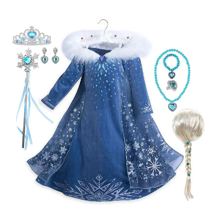 Girls Cosplay Frozen Elsa Princess Dress Children Dress Up Winter Snow Queen Costume Kid Carnival Birthday Party Apparel