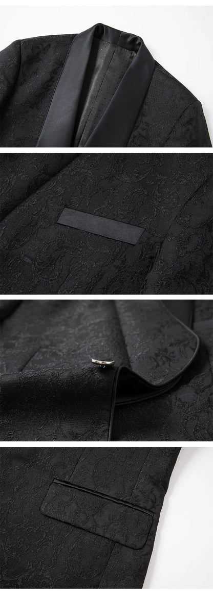 2025 New Large-Sized Jacquard Men's Suit for Wedding Dress, Groom's Suit Set, Host's Performance Costume