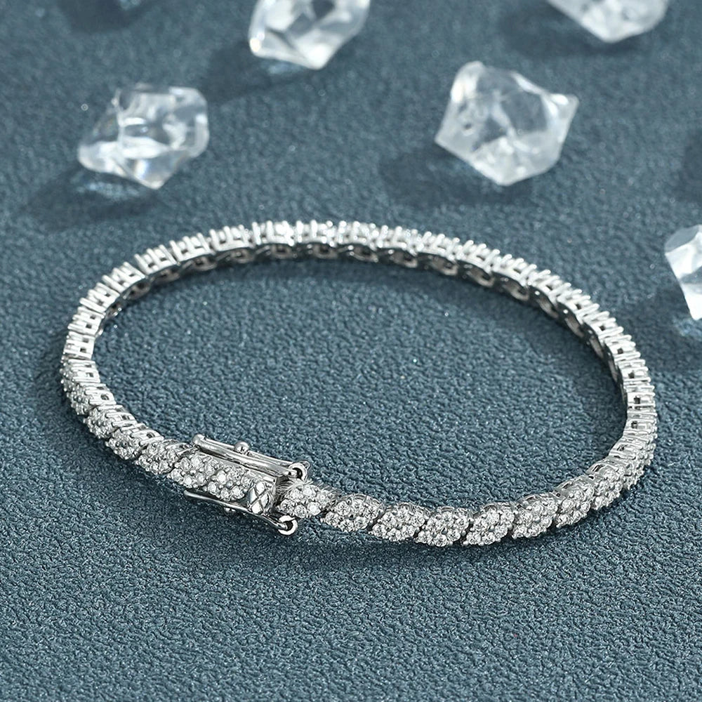 Shape Full Moissanite Tennis Bracelets for Women Men S925 Silver D Color Sparkling Diamond Bangles with Certificate