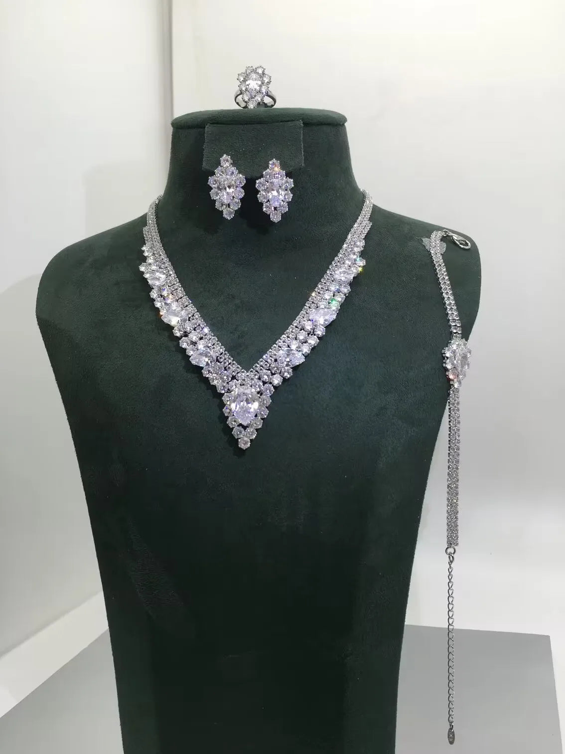 4pcs Bridal Zirconia Full Jewelry Sets For Women Party, Luxury Dubai Nigeria CZ Crystal Wedding Jewelry Sets