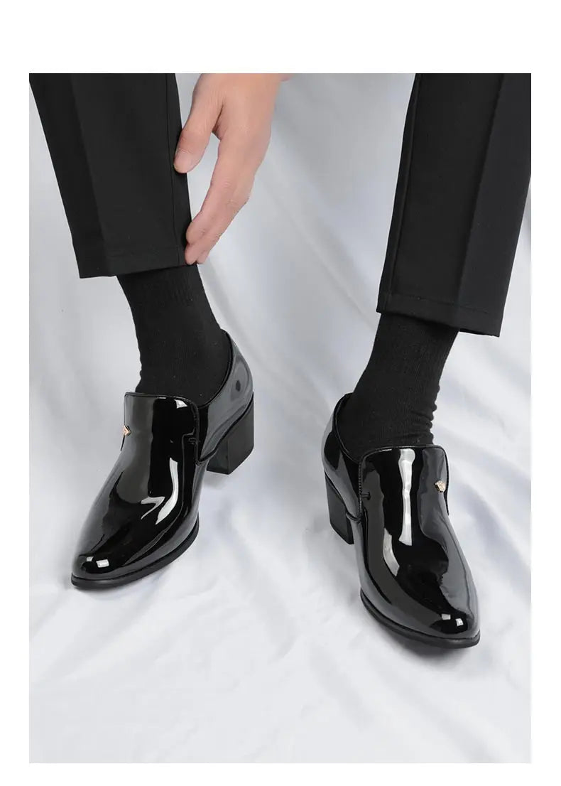 Premium leather men shoes slip on loafers European brand business casual wedding party plaid design height increasing