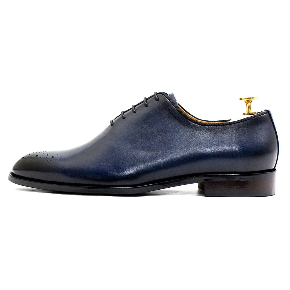 Genuine Leather Mens Formal Shoes Handmade Classic Whole Cut Oxfords Business Lace-up Plain Toe Wedding Dress Shoes for Men