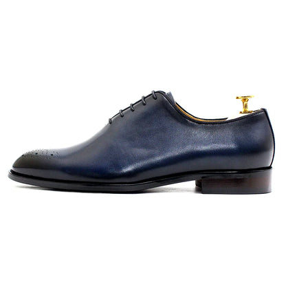 Genuine Leather Mens Formal Shoes Handmade Classic Whole Cut Oxfords Business Lace-up Plain Toe Wedding Dress Shoes for Men