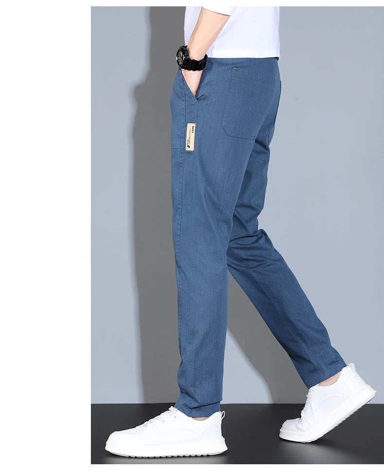 4 Colors Male Casual Pants Spring Summer Thin Cotton Slim Elastic Comfortable Business Trousers Korean Trendy Men Clothes