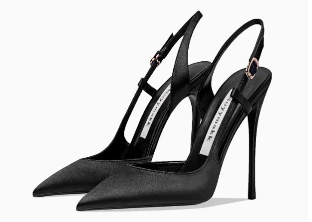 Sandálias femininas de cetim vermelho-rosado com tira traseira, fivela tripla, salto fino e estilo europeu e americano sexy, sapato único