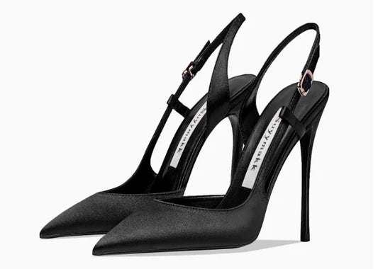 Rose red satin back tripe buckle sandals for women's new style slim heel and sexy European and American style single shoes