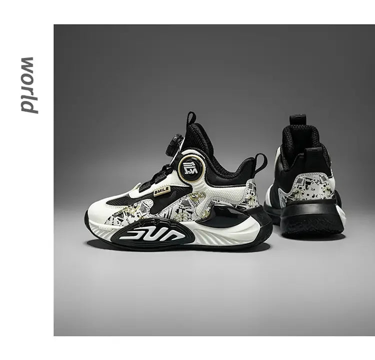Leather Upper Children Basketball Shoes Rotatory Button Shock Absorbing Boys Shoes