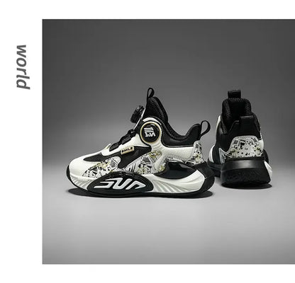 Leather Upper Children Basketball Shoes Rotatory Button Shock Absorbing Boys Shoes