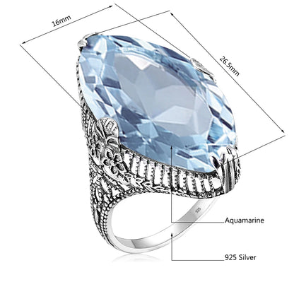 Marquise Stone Amethyst Ring 925 Antique Silver For Women Trend Luxury Party Jewelry Birthstone Gems Unique Handmade Gift
