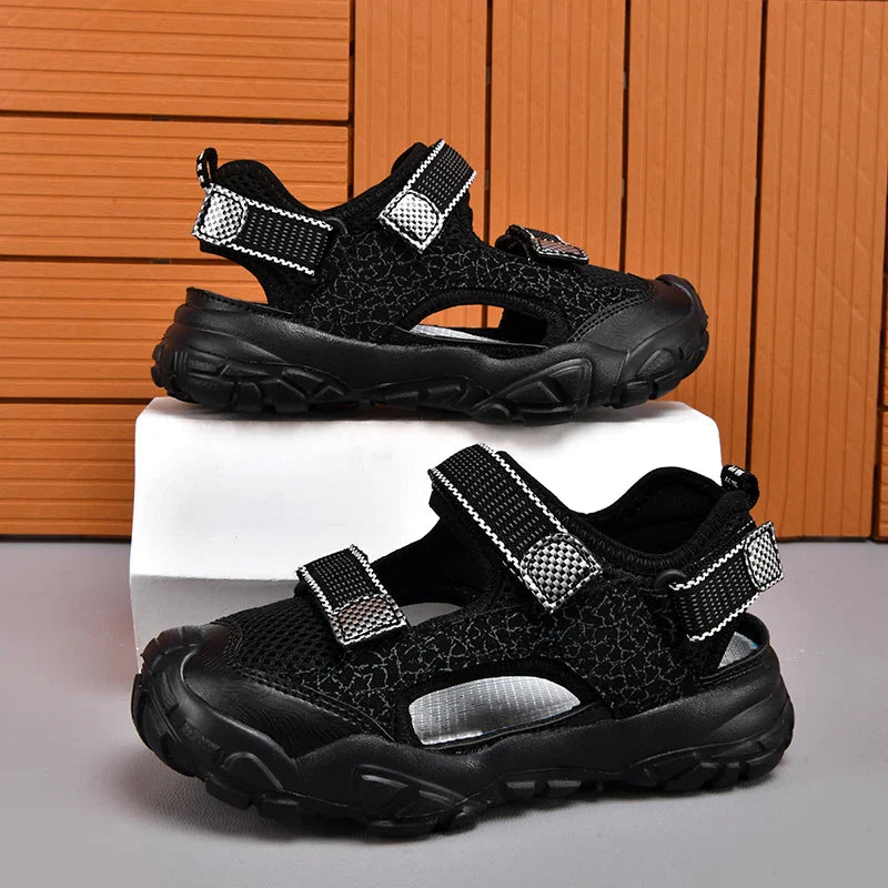 Kids Closed-Toe Sandals, Non-Slip Breathable Outdoor Sport Sandals for Boys, Adjustable Strap Hiking Beach Shoes for Summer