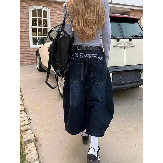 High Waist Vintage Design Hip Hop Straight Baggy Denim Pants